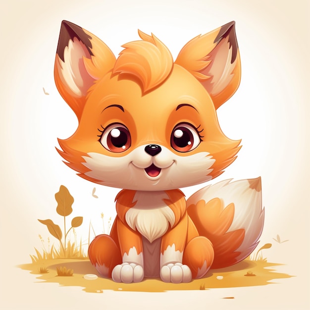 Cartoon baby fox in bright orange animal illustrations