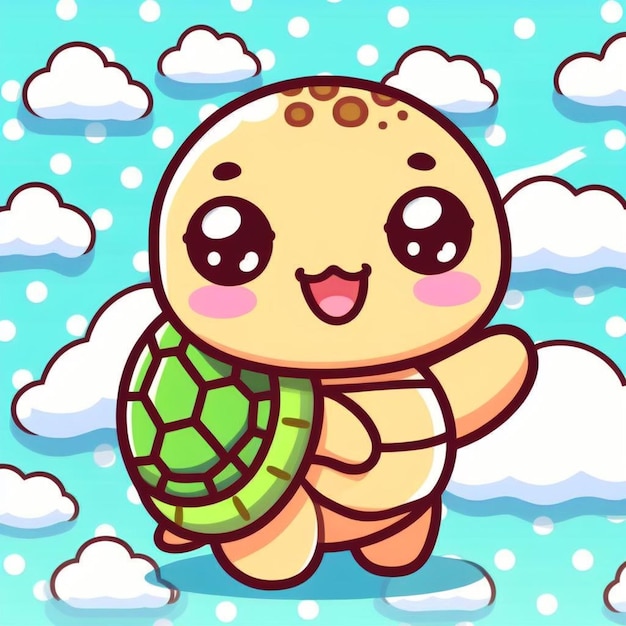 a cartoon of a baby turtle with a green turtle on the back