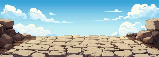 cartoon background of a stone road sky and rocks on the sides