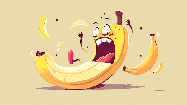 Photo a cartoon banana is being peeled and is yelling in fear