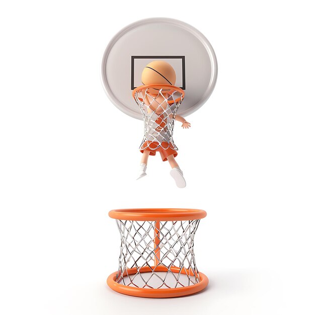 Photo cartoon basketball player dunking through a hoop