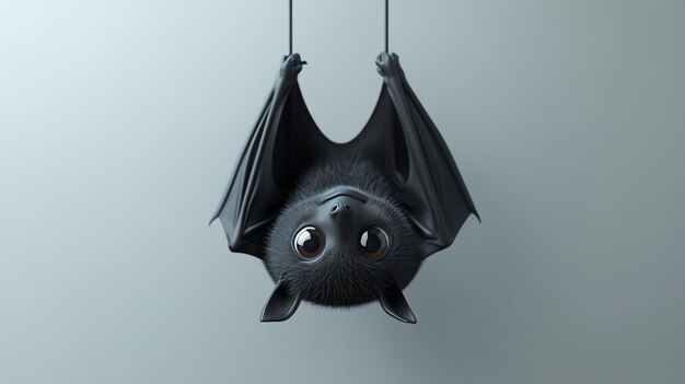 Photo a cartoon bat hanging upside down with its wings out