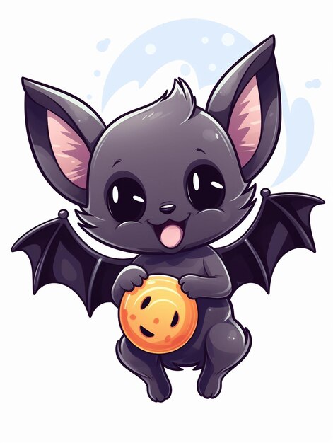 Photo a cartoon bat holding a yellow smiley face ball