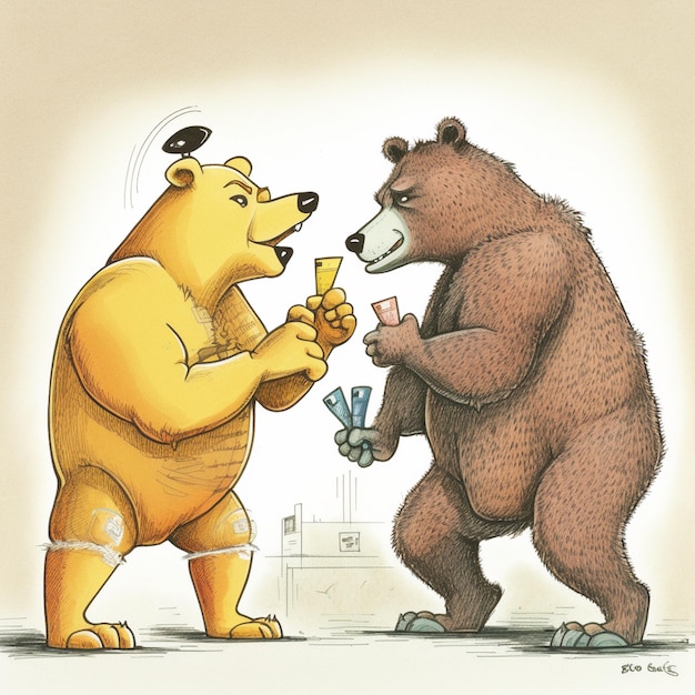 A cartoon of a bear and a bear are standing next to each other.