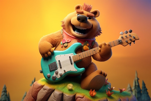 A cartoon bear with sunglasses and a guitar