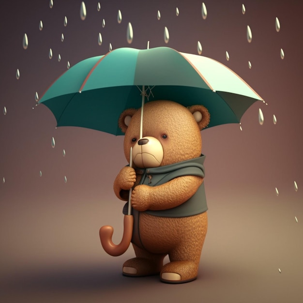 CARTOON BEAR WITH Umbrella generative Ai