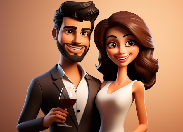 Photo cartoon of a beautiful couple in love