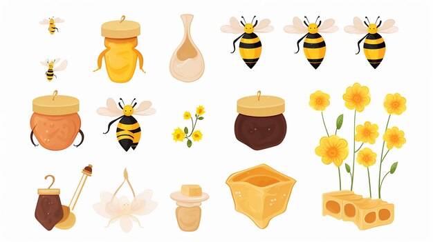 Photo cartoon bee honey elements collection