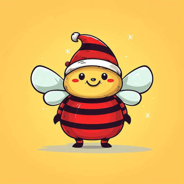 Photo a cartoon of a bee wearing a santa hat