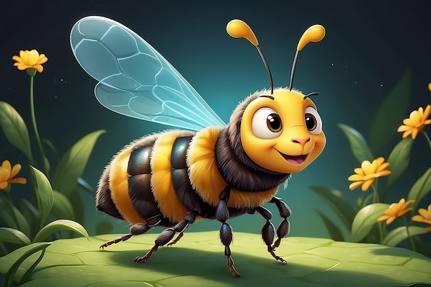 A cartoon bee with wings