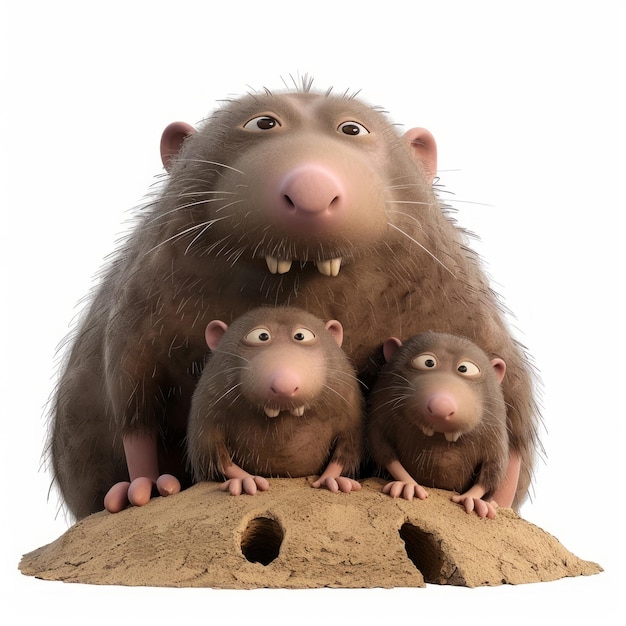 Photo a cartoon of a big rat with three baby rats on top of it