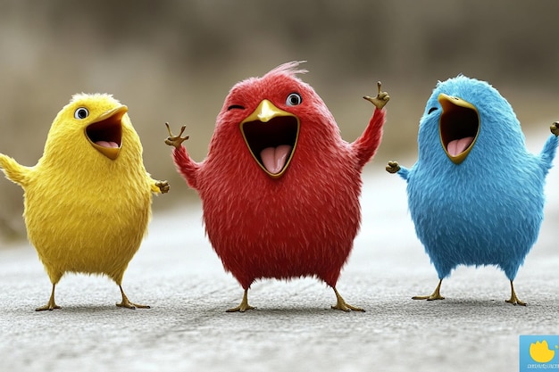 Photo cartoon bird having fun with friends photo