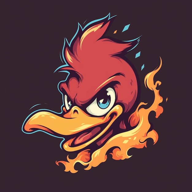 Cartoon bird with flames on its head generative ai