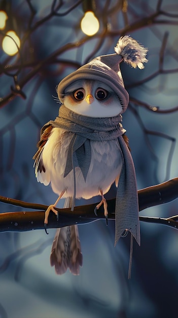 a cartoon bird with a scarf