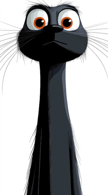 Cartoon Black Cat with Big Eyes Looking Up