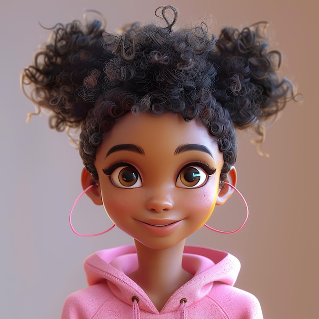 Photo cartoon black girl with puff hairstyle