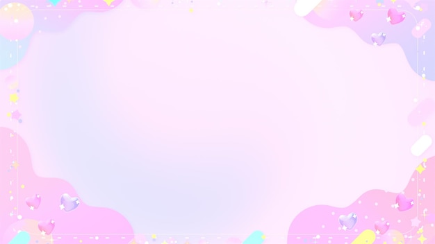 Cartoon bling bling hearts, stars, rounded rectangles, and circles frame on a pastel background.