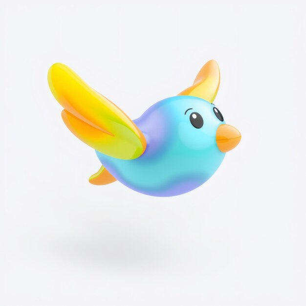 Cartoon blue bird with yellow and orange wings flying in midair