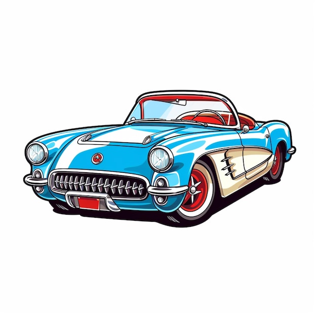 A cartoon of a blue car with a red license plate that says'old corvette'on it.