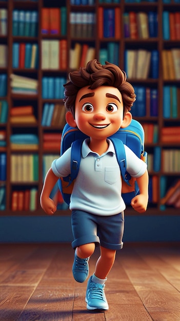 a cartoon of a boy carrying a backpack with a backpack on it