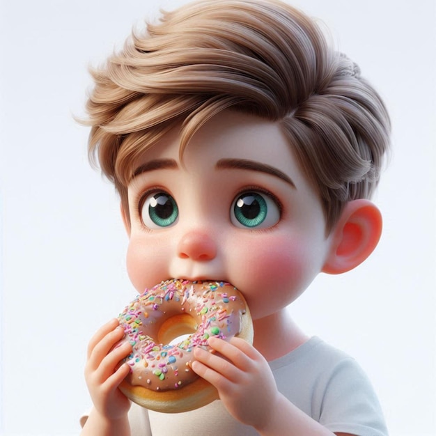 Cartoon boy eating donut