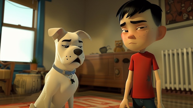 A Cartoon Boy and His Dog