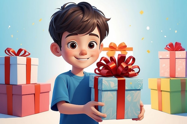 A cartoon boy holding a box with a gift in it generative ai