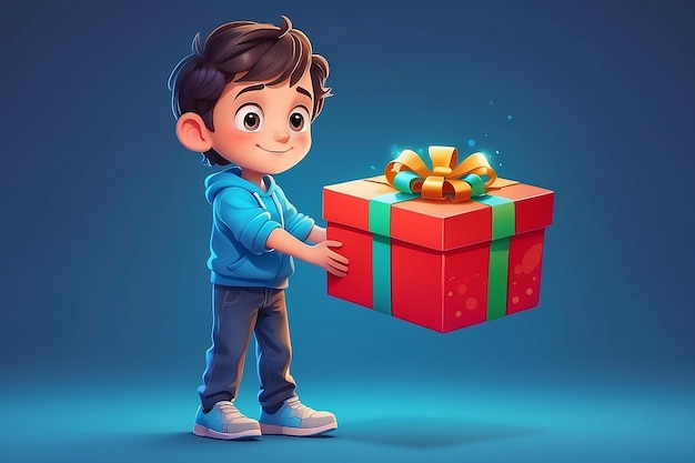 A cartoon boy holding a box with a gift in it generative ai