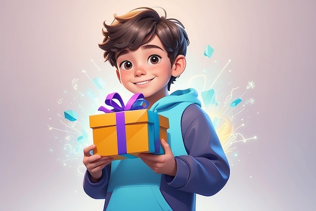 A cartoon boy holding a box with a gift in it generative ai