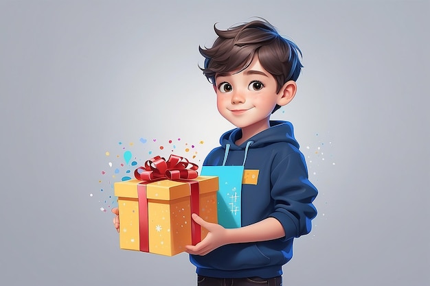 A cartoon boy holding a box with a gift in it generative ai