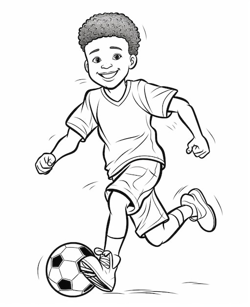 Photo a cartoon boy is playing soccer with a ball