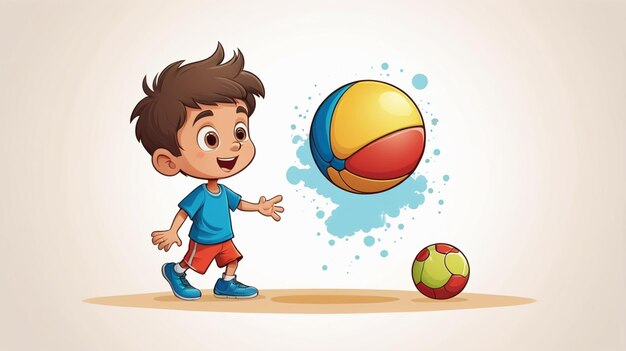 Photo a cartoon boy is playing volleyball