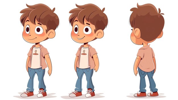 Photo a cartoon boy is shown in three different poses