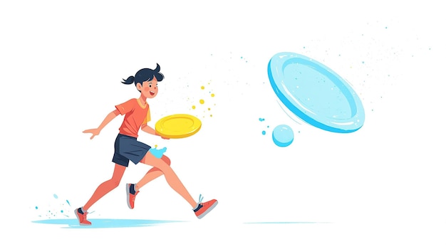 a cartoon of a boy playing with balls and a flying disc