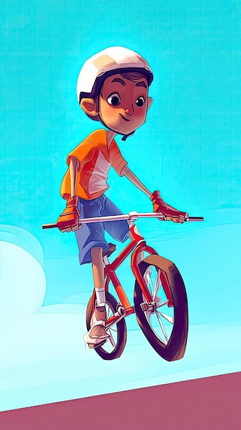 Photo a cartoon of a boy riding a bike with a shirt that says  anime