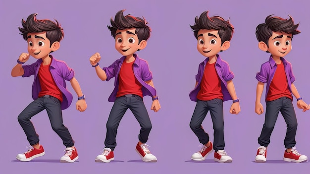 A cartoon boy runs across the screen in five different poses