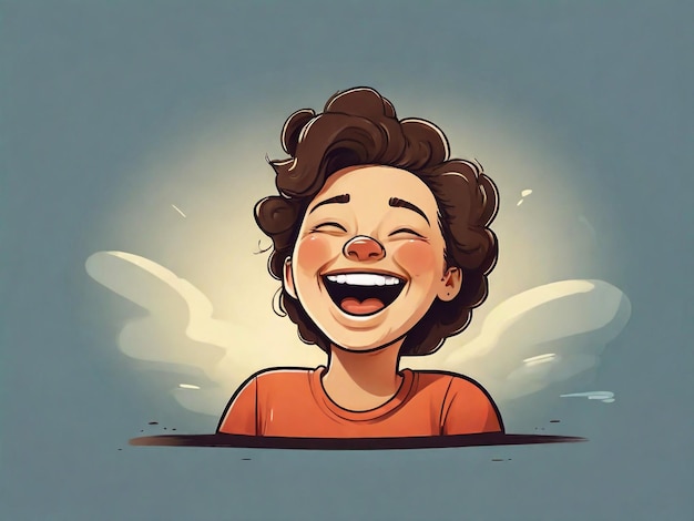 a cartoon of a boy smiling and laughing