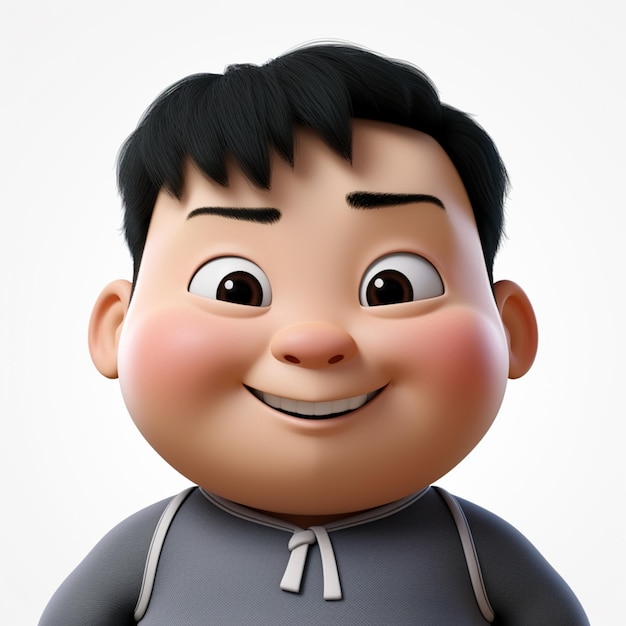 cartoon boy with black hair and a gray shirt smiling generative ai