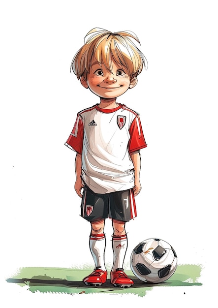 Cartoon of a boy with a soccer ball in his hand