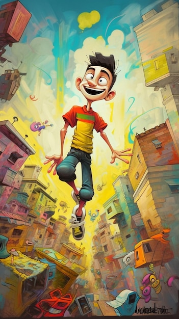 A cartoon of a boy with a yellow shirt that says'boy on it '