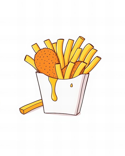 Photo a cartoon of a bucket of fries with sauce on top