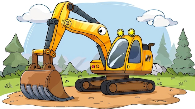 Photo a cartoon of a bulldozer with a sky background