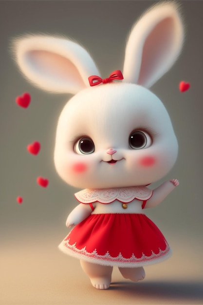 Cartoon bunny dressed in a red dress generative ai