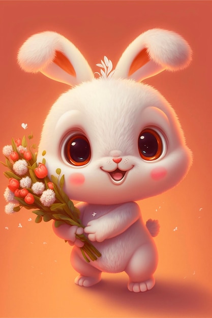 Cartoon bunny holding a bunch of flowers generative ai