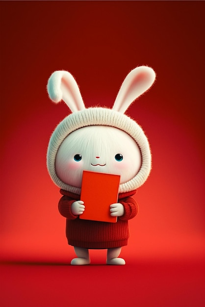 Cartoon bunny holding a red piece of paper generative ai