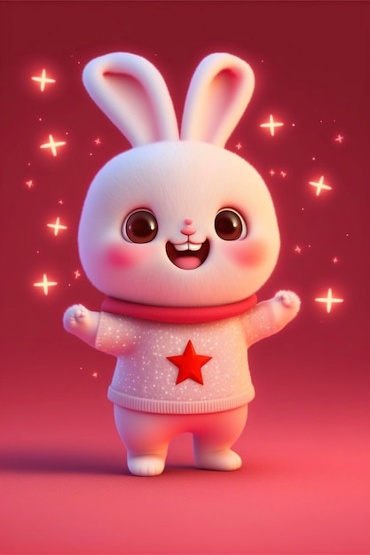 Cartoon bunny with a red star on its chest generative ai