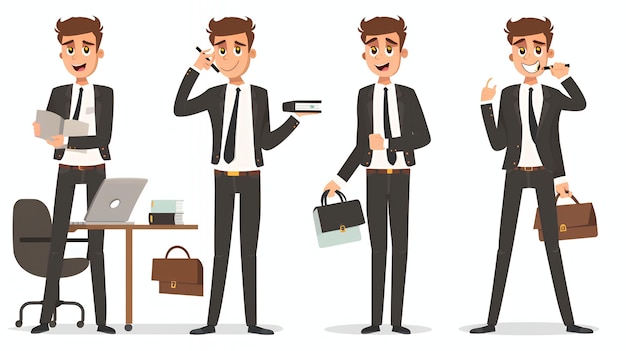 Cartoon businessman character in different poses