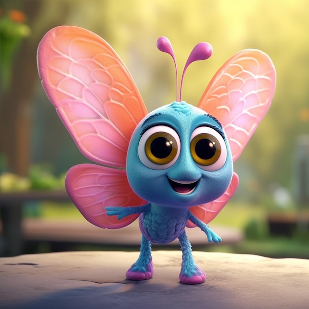 A cartoon butterfly with a pink wings and a pink wings.