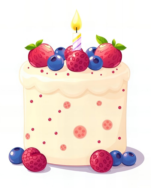 Photo a cartoon cake with berries and a candle on top