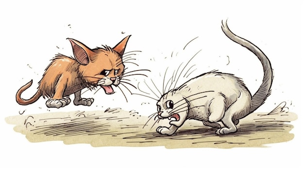 A cartoon of a cat and a cat fighting.